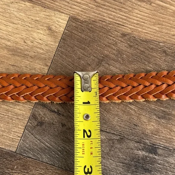 Vintage Western Hand Braided Tan Leather Belt Brass Buckle Womens Size 34 - Picture 4 of 7